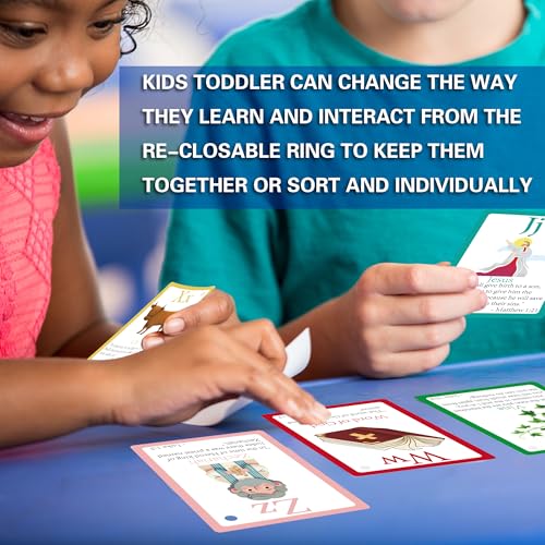 26 Bible Alphabet Flash Cards for Toddlers, Christian FlashCards for Kindergarten, Preschool, Homeschool, Toddler Bible 2-4 Years