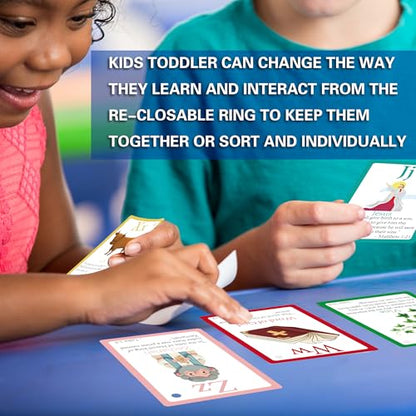 26 Bible Alphabet Flash Cards for Toddlers, Christian FlashCards for Kindergarten, Preschool, Homeschool, Toddler Bible 2-4 Years