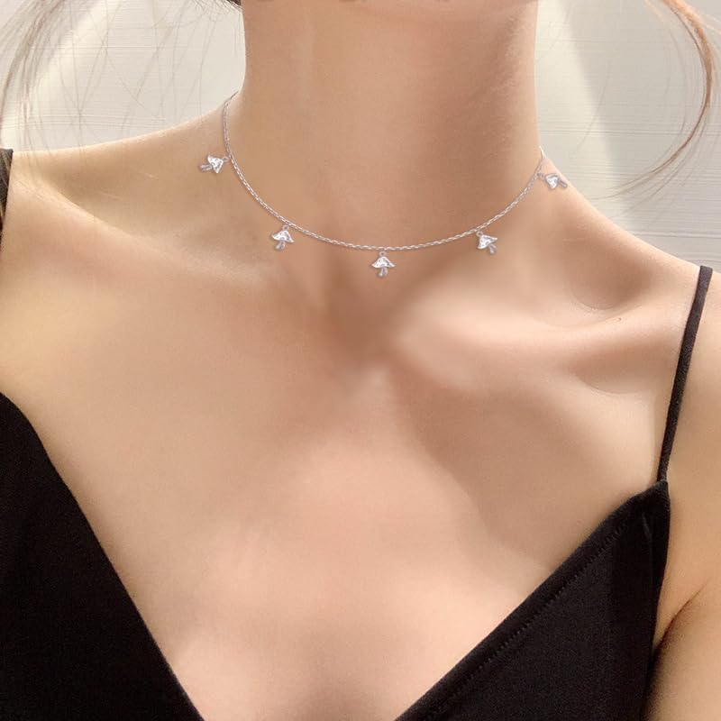 DAOCHONG Women S925 Sterling Silver Disc Statement Choker Necklace - style: Mushroom