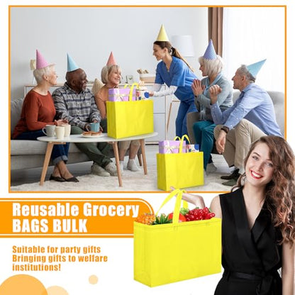 Windyun 100 Pcs Reusable Grocery Bags Large Shopping Tote Bulk, Yellow - color: Yellow