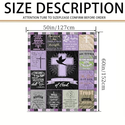 Child of God Christian Throw Blanket 50 x 60, Bible Verse Scripture Patchwork Inspirational Religious Gift for Women Men Teens, Baptism Confirmation Birthday Christmas, Prayer Room Decor (Christian)