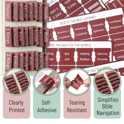 Mr. Pen- Laminated Bible Tabs, 75 pcs, Easy-to-Read & Apply - color: Mahogany