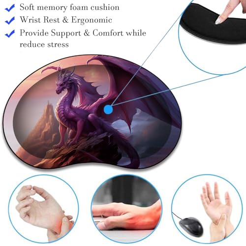 Mouse Pad 9.4"x7.9" + Wrist Support Pad + Embroidered Cup Pad Non-Slip Set, Ergonomic Mouse Wrist Support Pad, Suitable for Office/Gaming/Home Use, Purple Dragon Book - color: Purple Dragon Book