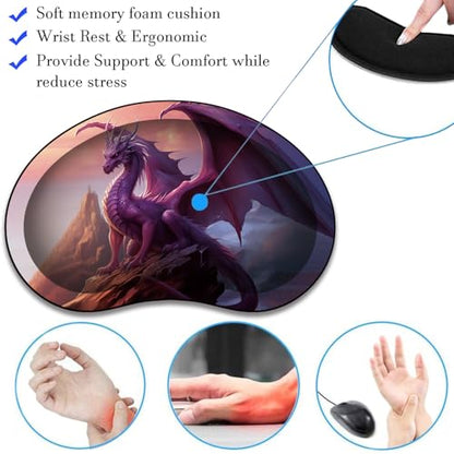 Mouse Pad 9.4"x7.9" + Wrist Support Pad + Embroidered Cup Pad Non-Slip Set, Ergonomic Mouse Wrist Support Pad, Suitable for Office/Gaming/Home Use, Purple Dragon Book - color: Purple Dragon Book