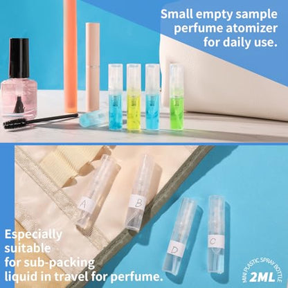 Fandamei Mini Spray Bottle, 60PCS 2ml Mini Clear Plastic Spray Bottle Empty, Fine Mist Refillable Mini Perfume Bottle. Small Empty Sample Containers Bottle. 2ml, 60 Pack, Clear, FANL-093 - size: 2ml