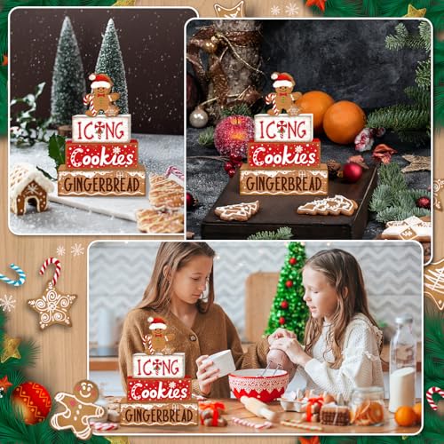 Britimes Tiered Tray Decor Set, 4 Pack, Wooden, Christmas Gingerbread - style: Icing Gingerbread