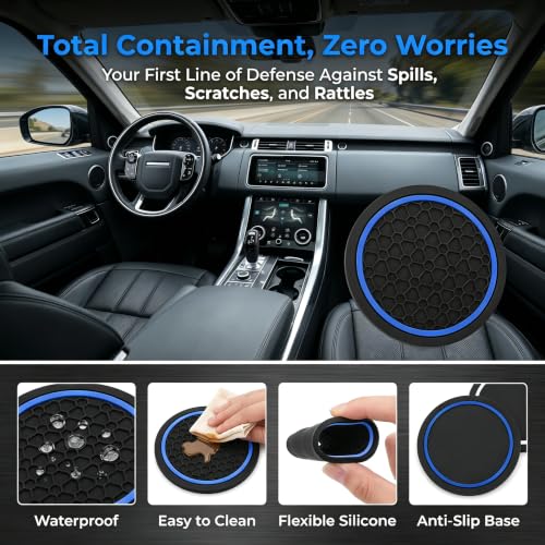 4PCS Car Cup Holder Coasters,2.75 Inch Non-Slip Insert Water Bottle Holder Pads, Shockproof Silicone Cup Pads, Universal Car Drink Holders for Vehicles, Trucks, RVs(Black/Blue) - color: Blue