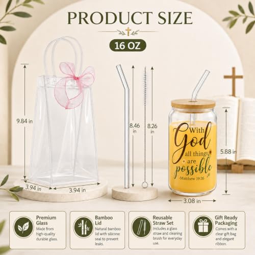 Iced Coffee Mugs, 8 Sets, Glass, 16 oz, Reusable, Floral Bible - color: Bible Verse