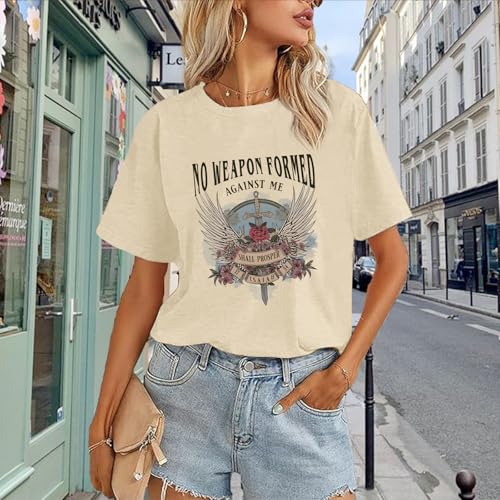 Christian Shirts for Women Bible Verse Boho Graphic Tees Shirt Religious Tshirts Vintage Floral Casual Summer Tops - color: Apricot, size: Small