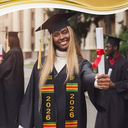 Geyoga Graduation Stole Kente Stole Black Authentic African Art 72" x 4.8" for Adult College Unisex Grads Celebrate - style: Class of 2026