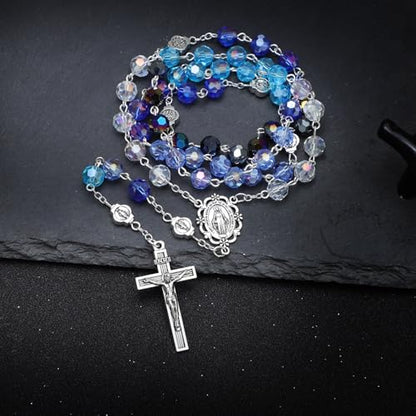 KOMI Crystal Rosary Beads with Jesus Crucifix, Catholic Necklace for Women First Communion Rosarios Wedding Rosary with Velvet Bag - style: 8MM-A