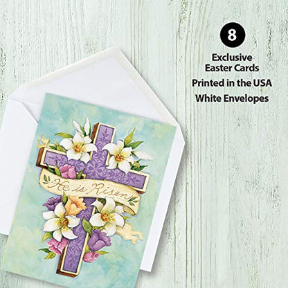 Current Easter Cross Religious Value Greeting Card Set - Value Pack of 8 Cards for Kids & Adults With White Envelopes, 1 Design Prints, Large 5" x 7" Greetings - color: Cross