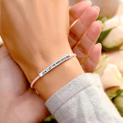 God is in Control Leather Bracelet, Stainless Steel Christian Faith Braided Engraved Bar Bracelets Self Worth Motivation Bracelet Inspirational Friendship Jewelry for Men Women - color: Don't Pink&Silver