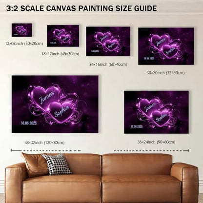Ipplee Custom Framed Romantic Neon Double Heart Canvas for Couples - color: Design23
