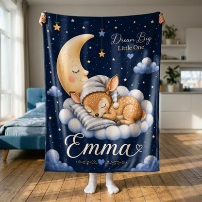 Personalized Baby Blanket With Name, Custom Baby Blankets Gift for Boy Girl - color: Night Navy, size: Deer