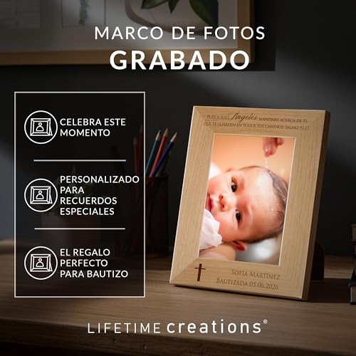Lifetime Creations Marco de Foto Personalizado para Bautizo – Regalo de Bautismo Grabado para Niño o Niña, Recuerdo de Bautizo, Marco de Madera de Aliso con Grabado (Foto 5x7 Vertical) - color: Personalizado - Bautizo (en Español), size: 5" x 7" Portrait