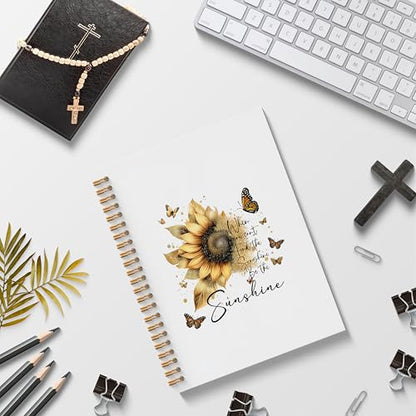 Poecinvi Sunflower Inspirational Spiral Notebook, Inspirational Gifts for Women, Be the Sunshine Notebook, Sunflower Butterfly Journal, Motivational Gifts for Women, 5.5x8.3 Inch - color: Sunshine