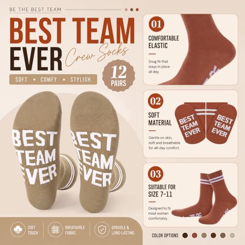 Glitopper 12 Pairs Best Team Ever Gift Socks Bulk - color: Maillard, style: Team