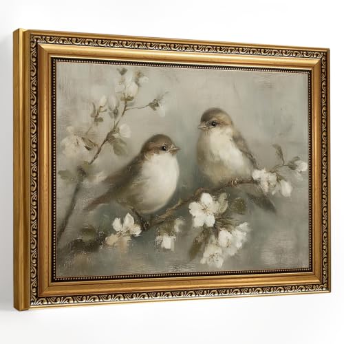 Vintage Birds Gold Framed Wall Art Floral Botanical Paintings Wall Decor - color: Brids, size: 16"L x 12"W