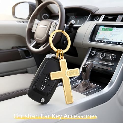 Cross Keychain for Men,Jesus Key Chain Christian Car Key Accessories，Easter Christmas Religious Gift,Purse Bag Charms - color: Gold Jesus