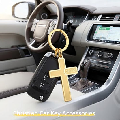 Cross Keychain for Men,Jesus Key Chain Christian Car Key Accessories，Easter Christmas Religious Gift,Purse Bag Charms - color: Gold Jesus