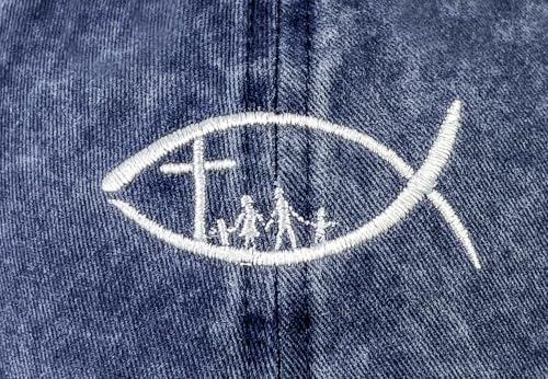 Cross Embroidered Hat for Men Women Dad Trucker Baseball Cap Adjustable - color: Fish Cross Blue