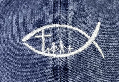 Cross Embroidered Hat for Men Women Dad Trucker Baseball Cap Adjustable - color: Fish Cross Blue