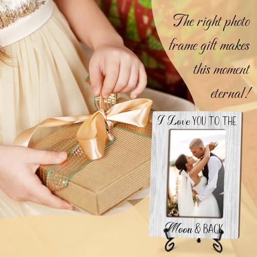 Utaqer I Love You To The Moon And Back Picture Frame, Picture Gifts For Couples Wife Bride, Wooden Picture Frame For Birthday Valentine Wedding Anniversary, 4X6 Photo Frame With Stand -23 - style: I Love You