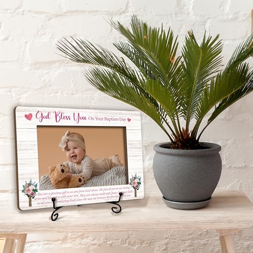 Gihyan Baptism Picture Frame, God Bless You Wooden Photo Frame, Blessing Gifts For Daughter From Mom Dad, Baby Girl Baptism Gifts From Godfather Godmother, Christian Frame With Stand-61 - color: Girl