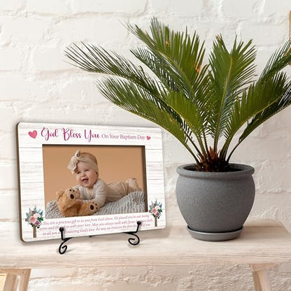 Gihyan Baptism Picture Frame, God Bless You Wooden Photo Frame, Blessing Gifts For Daughter From Mom Dad, Baby Girl Baptism Gifts From Godfather Godmother, Christian Frame With Stand-61 - color: Girl