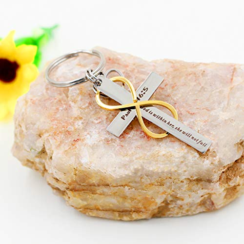 Uloveido Stainless Cross Infinity Keychain Mustard Seed Charms Psalm 46:5 Christian Bible Quote Keyring Baptism Gift - style: Heart Seed