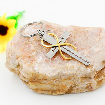 Uloveido Stainless Cross Infinity Keychain Mustard Seed Charms Psalm 46:5 Christian Bible Quote Keyring Baptism Gift - style: Heart Seed