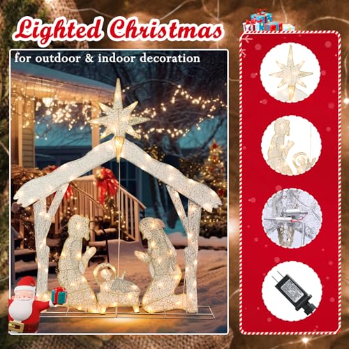 4.3 FT Lighted Christmas Nativity Scene, Pre‑Lit Outdoor Yard Decor