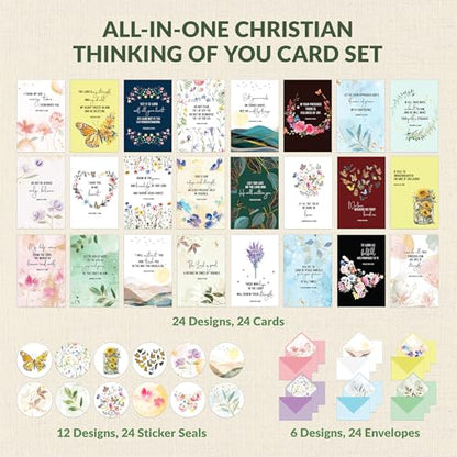 Decorably 24 Pack Gold Foil 4x6in Christian Thinking of You Cards