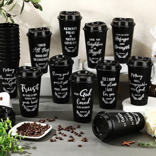 Skylety 20 Pack Christian Gifts Bulk 16oz Bible Verse Tumbler with Lids - color: Black