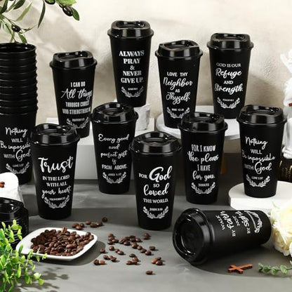 Skylety 20 Pack Christian Gifts Bulk 16oz Bible Verse Tumbler with Lids - color: Black