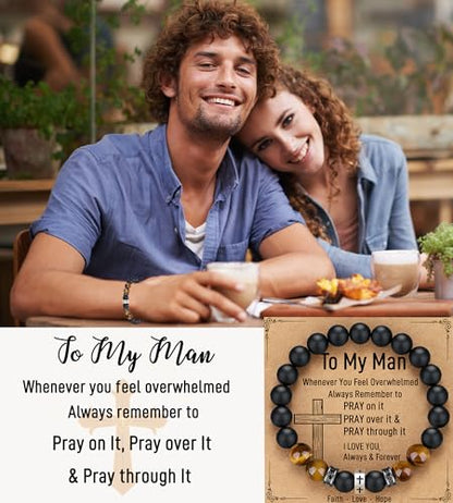 TONY & SANDY Christian Gift for Him Kids Teen Boys Adults Men Cross Bracelet Son Grandson Birthday Graduation Easter Religious Gifts for Men Christmas - style: To My Man （8 Inches )