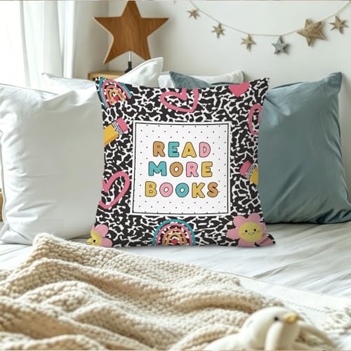 Reading Nook Pillow Covers 18x18,Classroom Decor Throw Pillows - color: Book