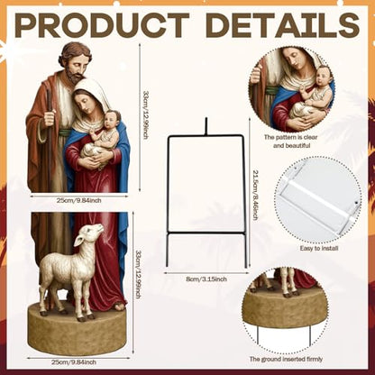 Metal Christmas Outdoor Nativity Scene for Yard with Stake 30 Inch Large Christmas Nativity Set with Baby Jesus Mary and Joseph Outside Waterproof Religious Yard Lawn Signs for Garden Lawns Decoration - style: Bright