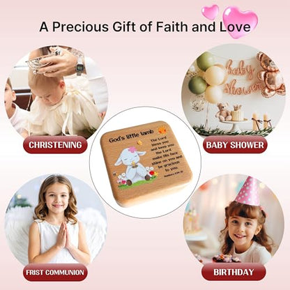 Rosary Keepsake Jewelry Box for Girls – Baby Baptism, First Communion Gift – Wooden Prayer Memory Box for Children