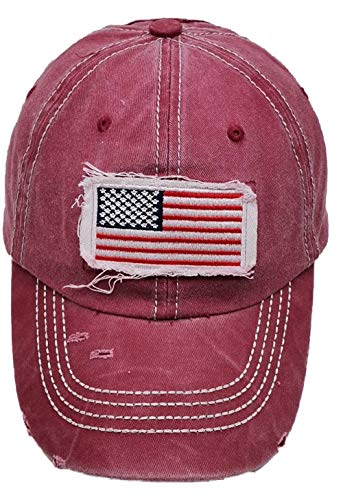 Women American Flag Ponytail Hat, Embroidery Adjustable Washed Distressed Messy Bun Baseball Cap … - color: Us Flag -Red