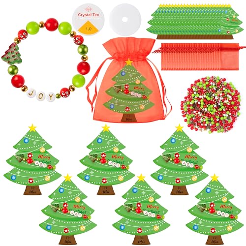 BeYumi Christmas Bracelet Craft Kit - 24 Pack Xmas DIY Joy Letter Beads Friendship Bracelets with Christmas Tree Gift Cards Xmas Craft Kits Party School Classroom Fun Activities - style: JOY