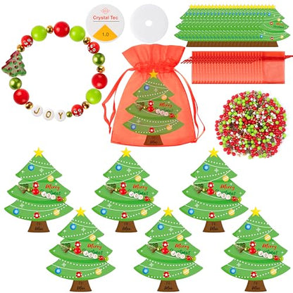 BeYumi Christmas Bracelet Craft Kit - 24 Pack Xmas DIY Joy Letter Beads Friendship Bracelets with Christmas Tree Gift Cards Xmas Craft Kits Party School Classroom Fun Activities - style: JOY