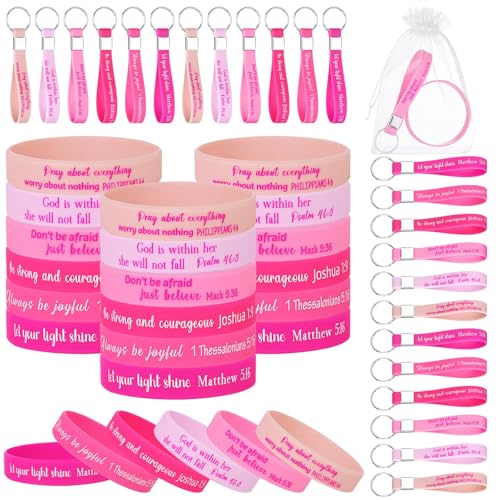 72 Pcs Inspirational Bible Verse Silicone Bracelets Religious Keychains Coworker Employee Appreciation Gifts Motivational Wristbands Christian Gifts for Women Men Church Favor Teacher Nurse Staff