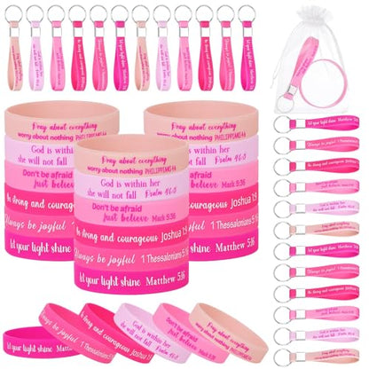 72 Pcs Inspirational Bible Verse Silicone Bracelets Religious Keychains Coworker Employee Appreciation Gifts Motivational Wristbands Christian Gifts for Women Men Church Favor Teacher Nurse Staff