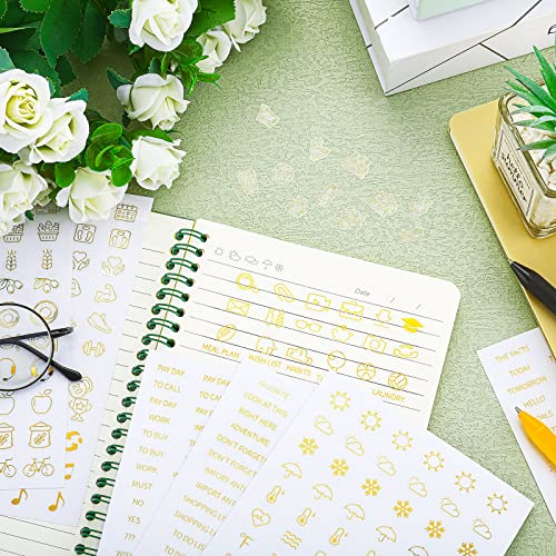 Sinmoe 36 Sheets Clear Gold Foil Planner Stickers Calendar Icons