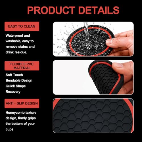 4PCS Car Cup Holder Coasters - 2.75 Inch Non-Slip Insert Water Bottle Holder Pads, Dustproof Automotive Interior Accessories Mat, Universal for Vehicles, Trucks, RVs (Red) - color: Red
