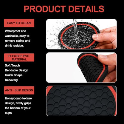 4PCS Car Cup Holder Coasters - 2.75 Inch Non-Slip Insert Water Bottle Holder Pads, Dustproof Automotive Interior Accessories Mat, Universal for Vehicles, Trucks, RVs (Red) - color: Red