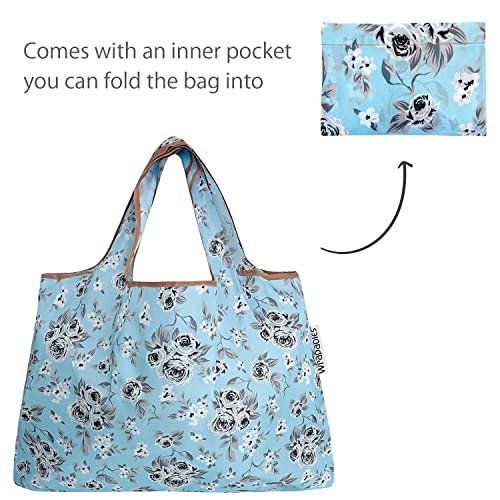 allydrew Large Foldable Tote Nylon Reusable Grocery Bags - color: Set of 2, Gray Floral, size: Large & Small (Set of 2)