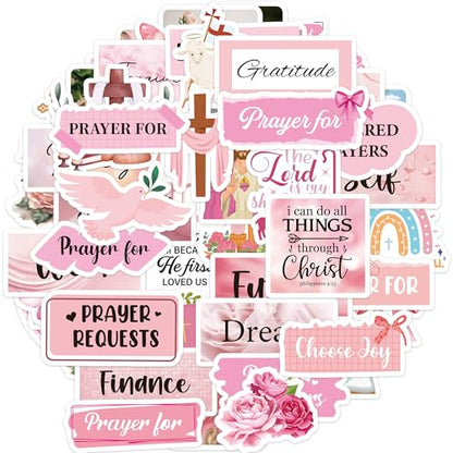 Pink Prayer Board Stickers, Christian Bible Decals for Women Journals - color: Pink Motivation Prayer